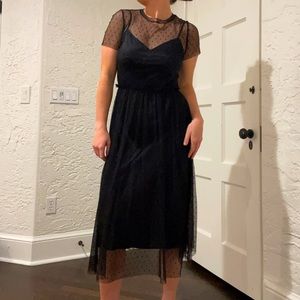 Only Hearts Black Dotted Overlay & Silk Slip Dress